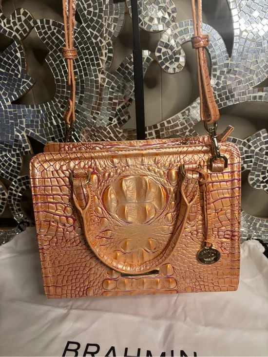 💕Brahmin Cami Apricot Rose Melbourne Leather Satchel